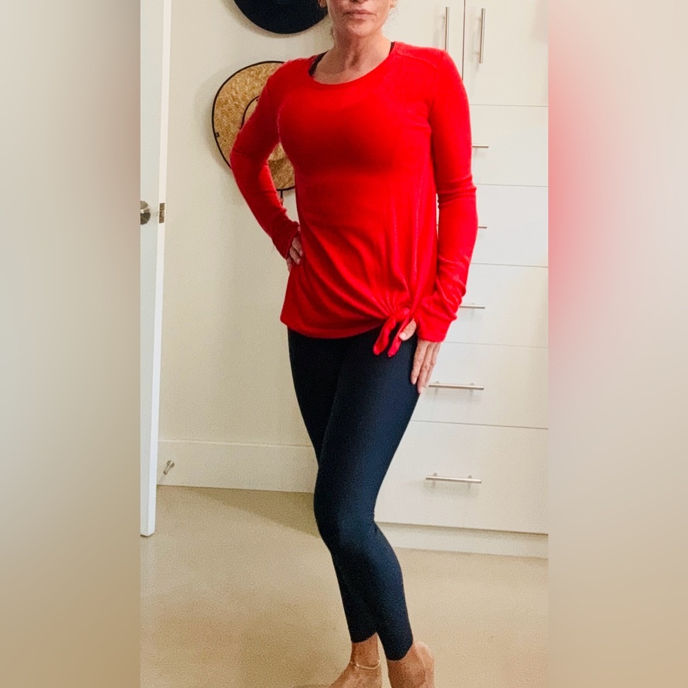 Red long sleeve soft waffle knit T